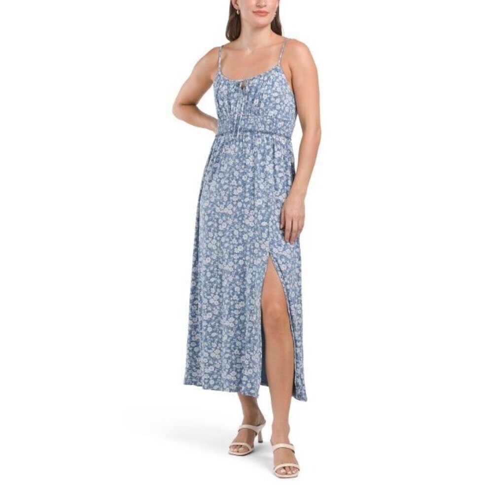 Lucky Brand Womens Blue Floral Printed Sleeveless Smocked Maxi Dress Sz XL New